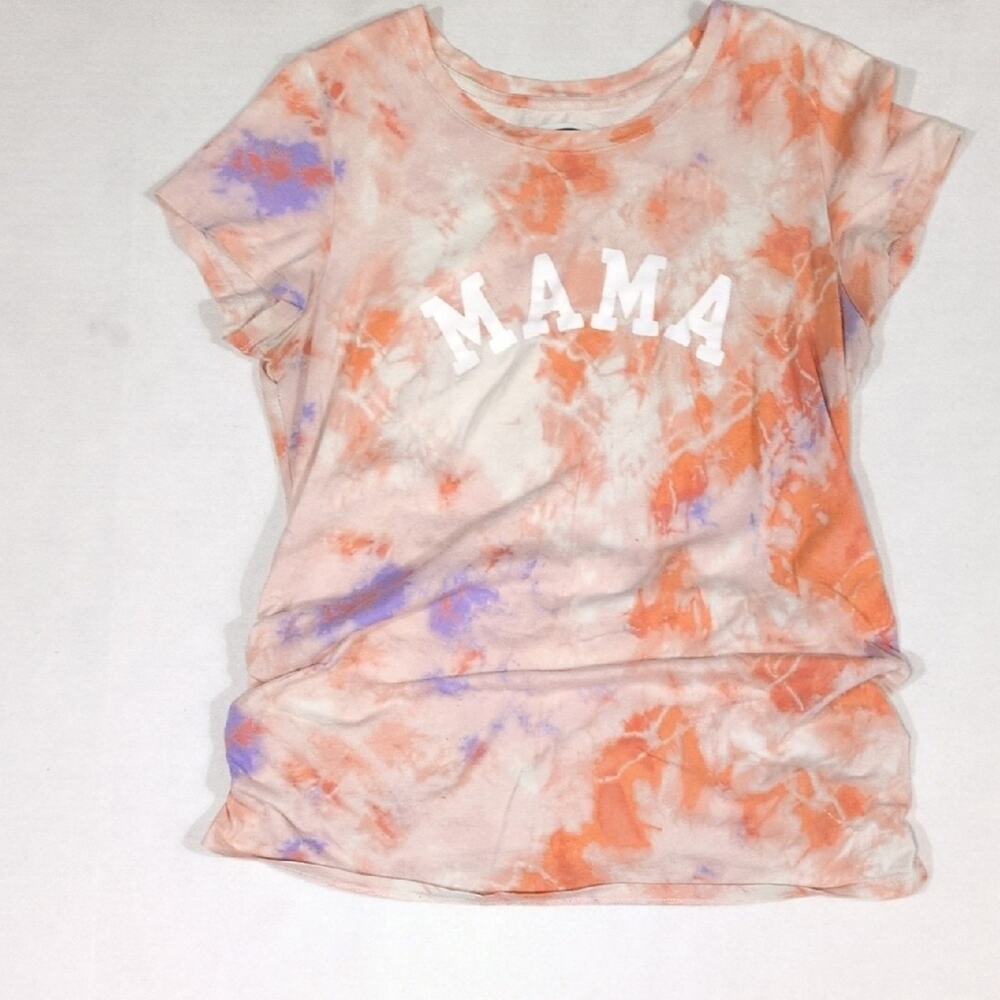 Maternity Tie Dye 'MAMA' Shirt Orange Hippie Pregnant 70's Summer Lightweight
